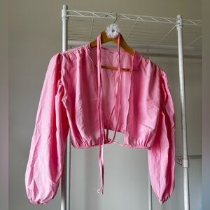 Pink Crop Top with Long Sleeves
